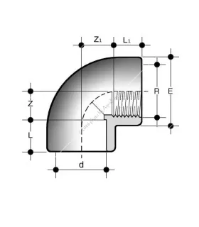 PVC 90° könyök idom 20 mm-es csőhöz, 1/2" belső menettel