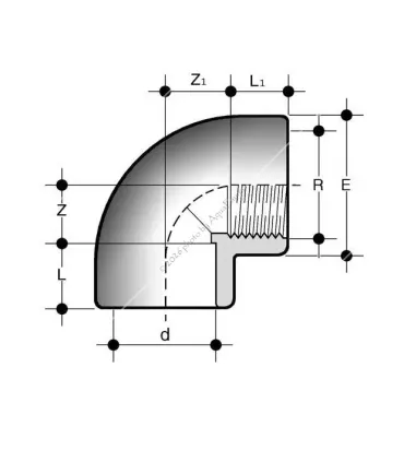 PVC 90° könyök idom 20 mm-es csőhöz, 1/2" belső menettel