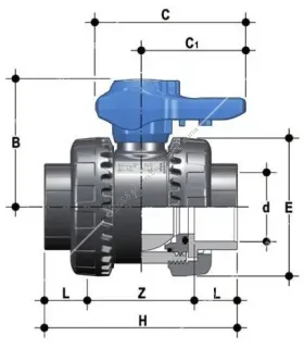 PVC hollanderes gömbcsap, 63 mm-s csőhöz